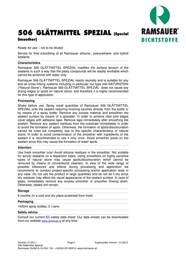          506 Glättmittel Spezial - technical data sheet