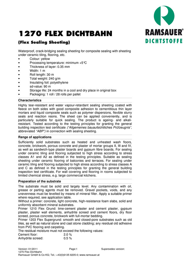 ,     1270 Flex Dichtbahn - technical data sheet