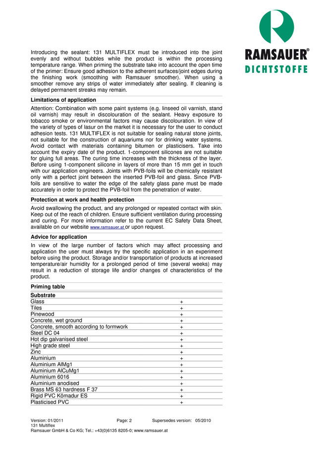        131 Multiflex - technical data sheet