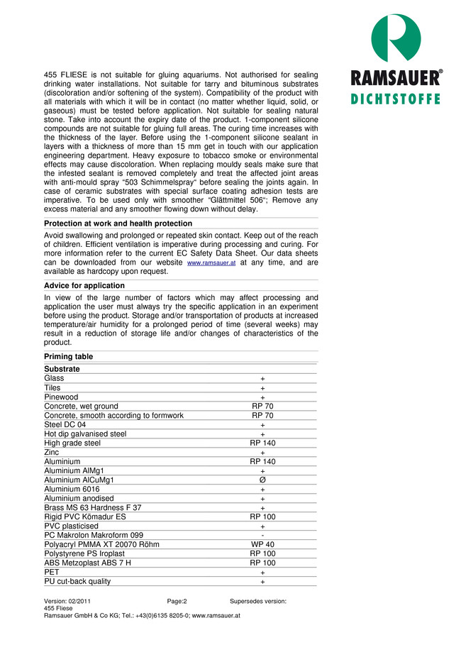      ,    .     DIN 846 455 Fliese - technical data sheet