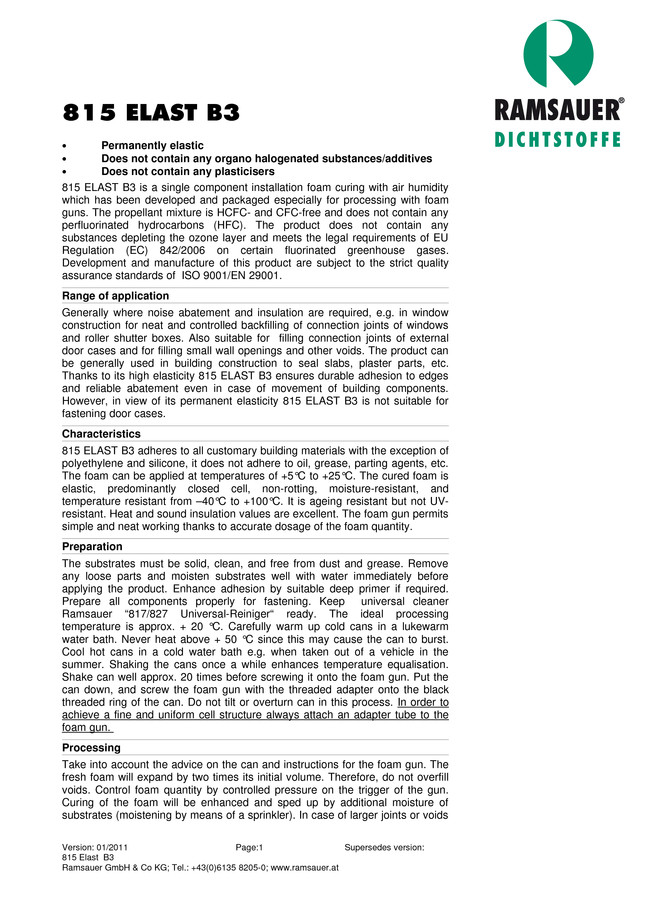 1-     815 Elast Pistolenschaum - technical data sheet