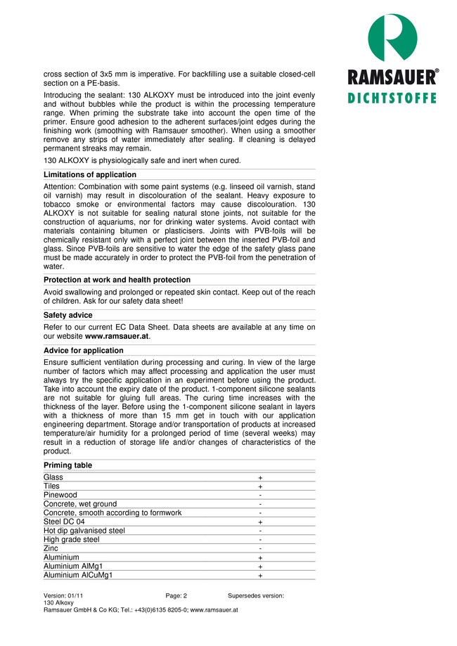      130 Alkoxy - technical data sheet