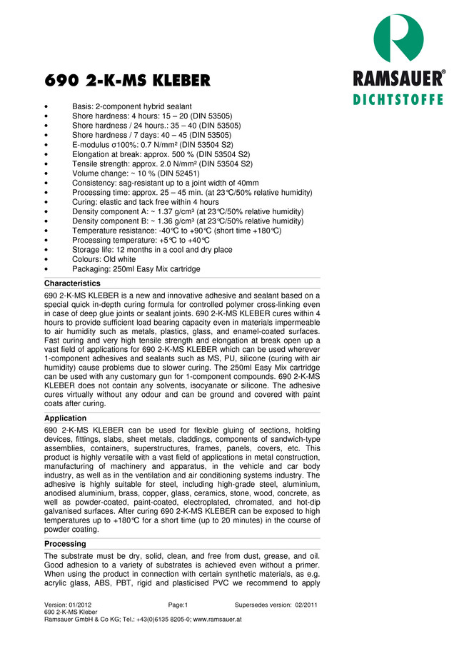   2- MS  690 2k Ms Kleber - technical data sheet