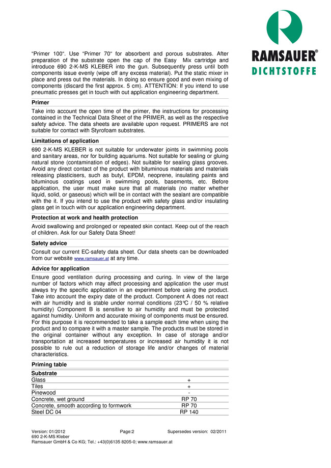   2- MS  690 2k Ms Kleber - technical data sheet