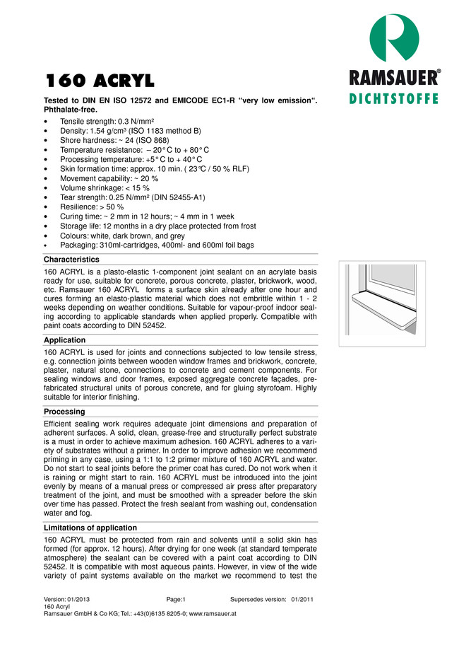    , ,     , c      -45  +80 160 Acryl - technical data sheet