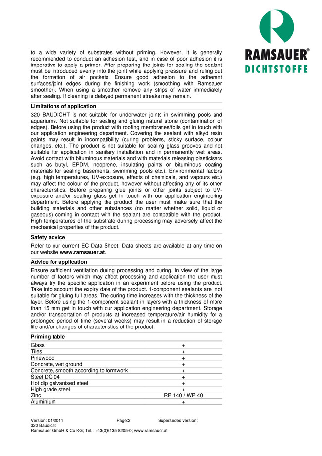      320 Baudicht - technical data sheet