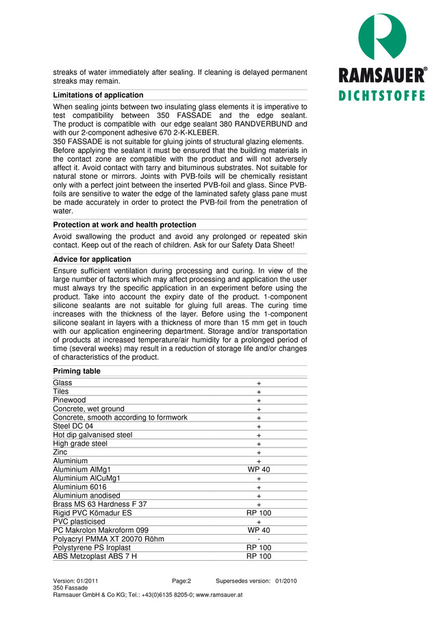  1      350 Fassade - technical data sheet