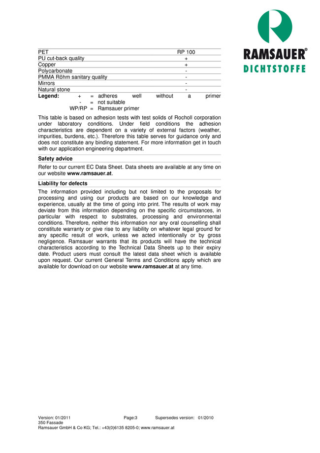  1      350 Fassade - technical data sheet