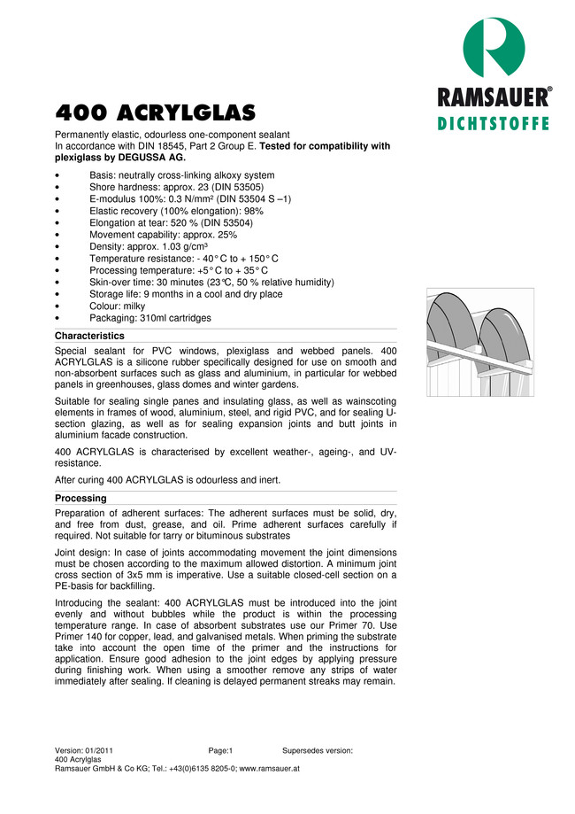        - 400 Acrylglas - technical data sheet