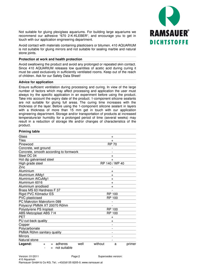     410 Aquarium - technical data sheet