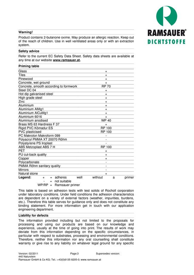       440 Naturstein - technical data sheet