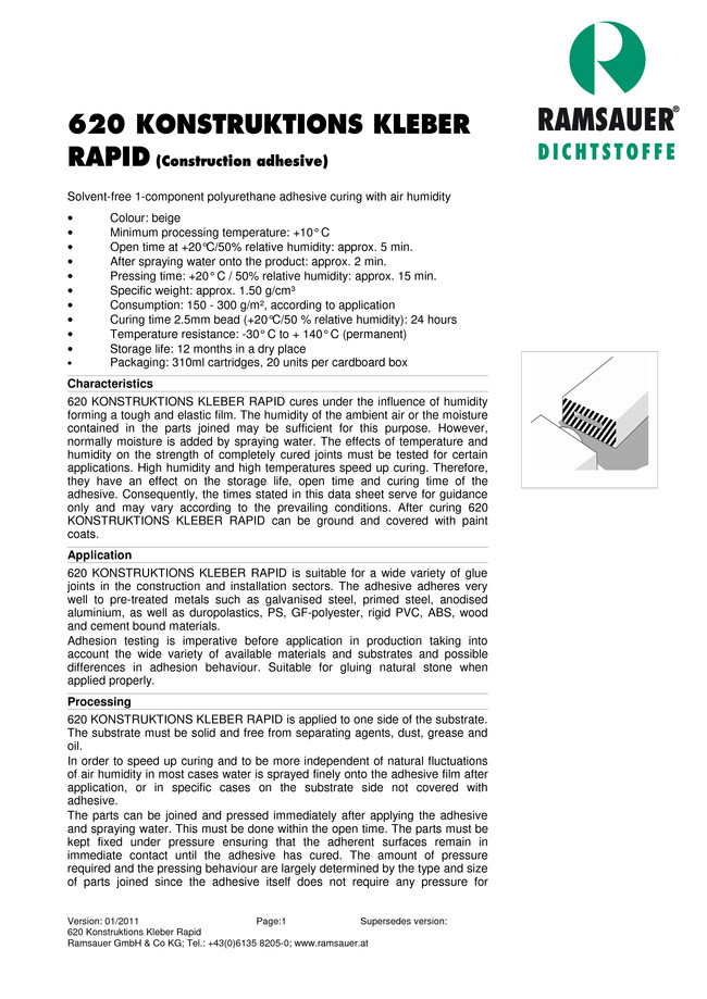   ,  620 Konstruktions - Kleber Rapid - technical data sheet
