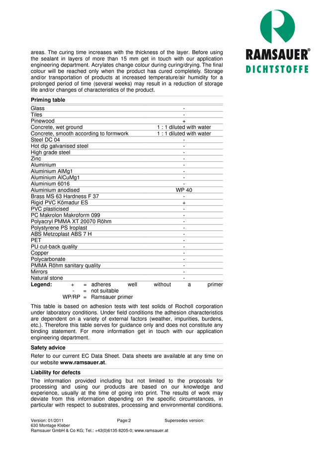    630 Montage Kleber - technical data sheet