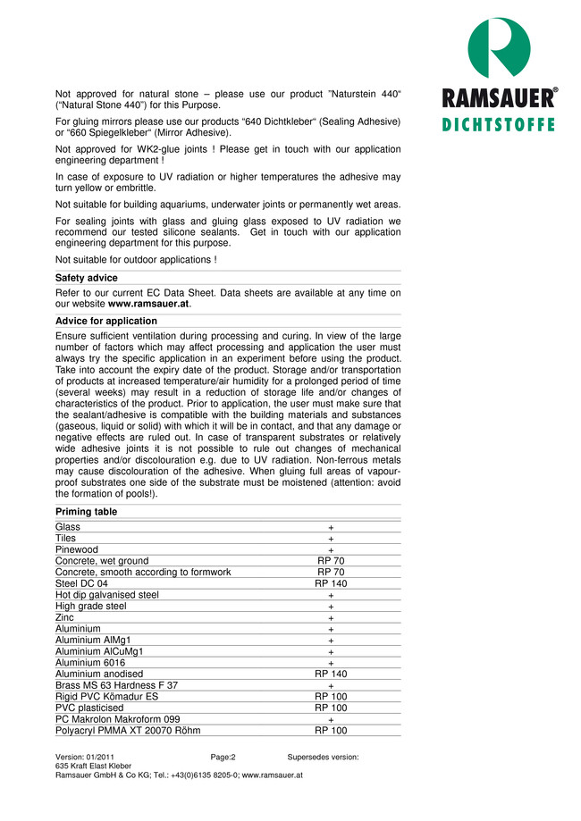     ,   635 Kraft Elast Kleber - technical data sheet