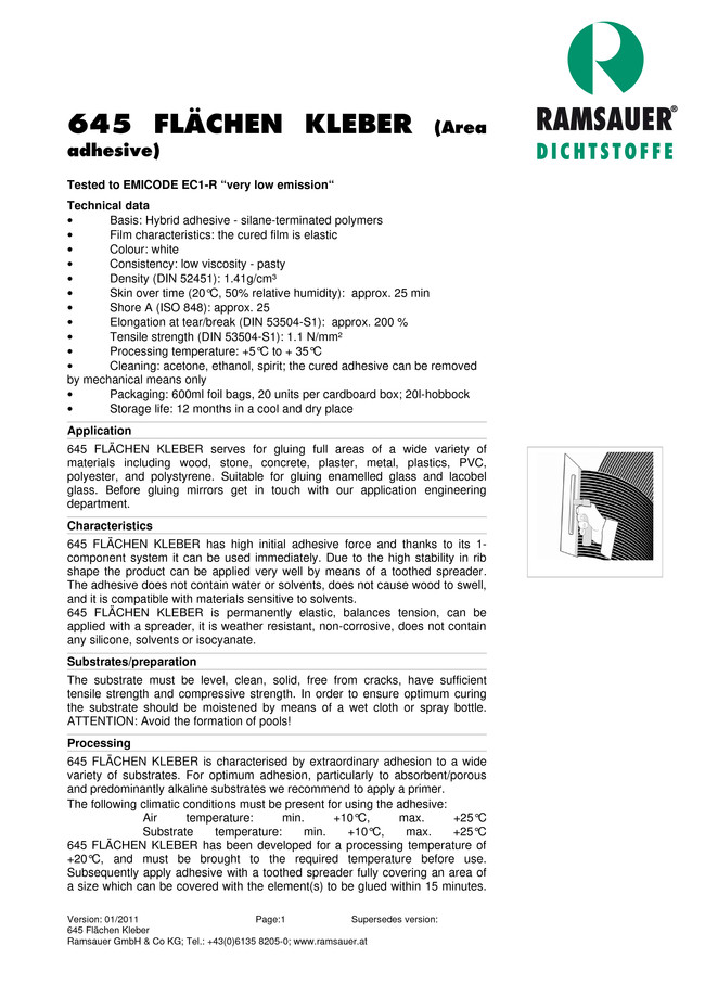 MS-   645 Flächen Kleber - technical data sheet